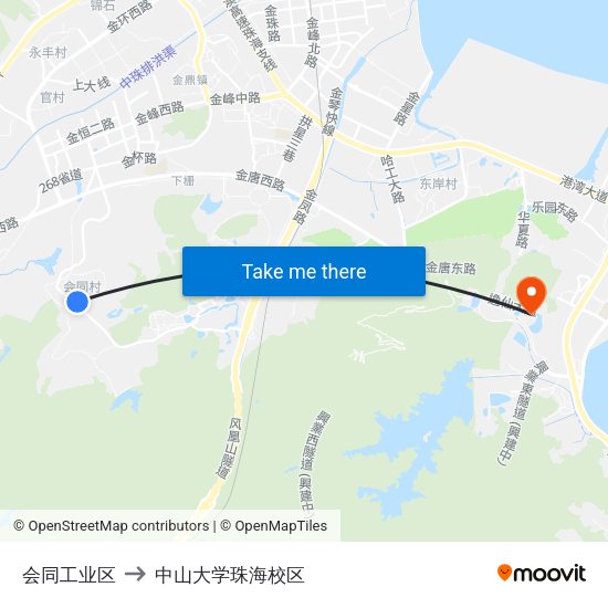 会同工业区 to 中山大学珠海校区 map