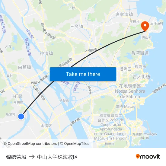 锦绣荣城 to 中山大学珠海校区 map