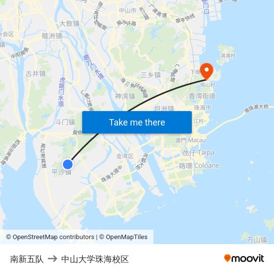 南新五队 to 中山大学珠海校区 map