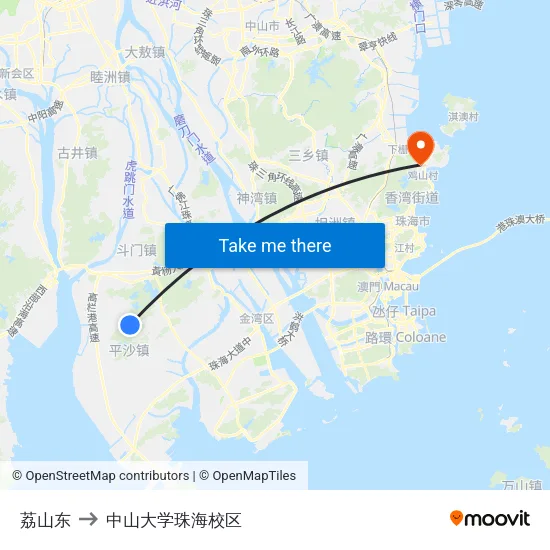 荔山东 to 中山大学珠海校区 map