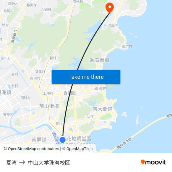 夏湾 to 中山大学珠海校区 map