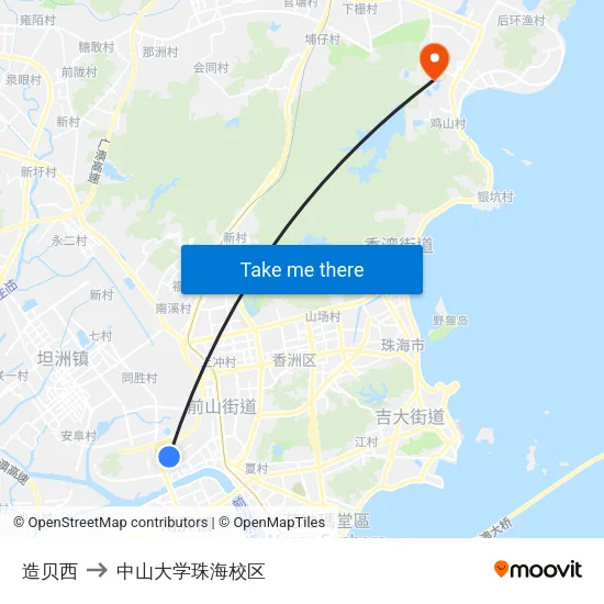 造贝西 to 中山大学珠海校区 map