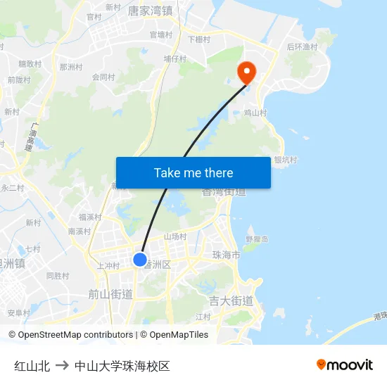 红山北 to 中山大学珠海校区 map