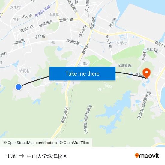 正坑 to 中山大学珠海校区 map