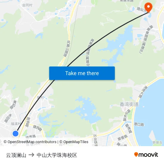 云顶澜山 to 中山大学珠海校区 map