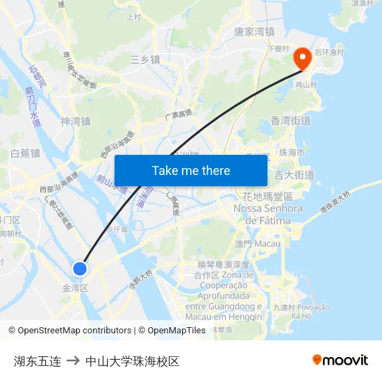 湖东五连 to 中山大学珠海校区 map