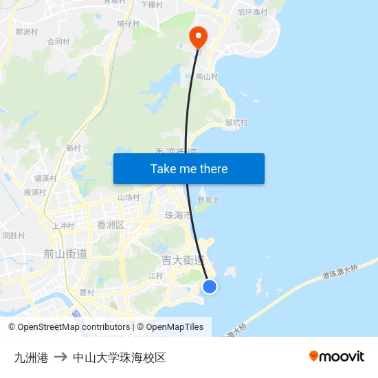 九洲港 to 中山大学珠海校区 map