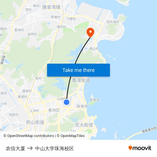 农信大厦 to 中山大学珠海校区 map