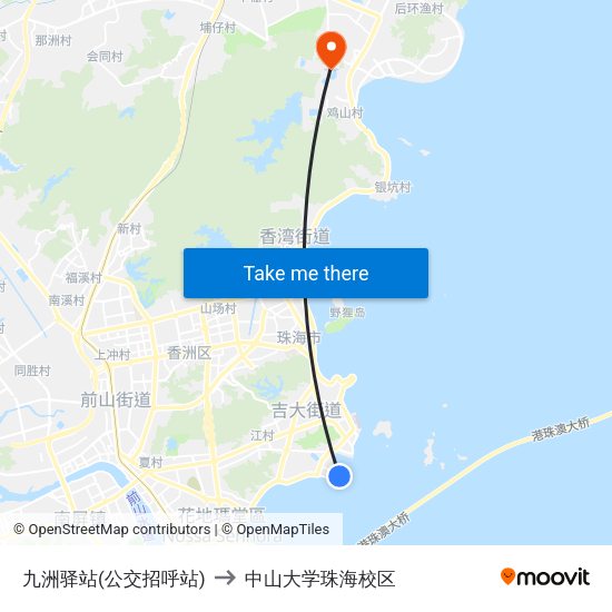 九洲驿站(公交招呼站) to 中山大学珠海校区 map