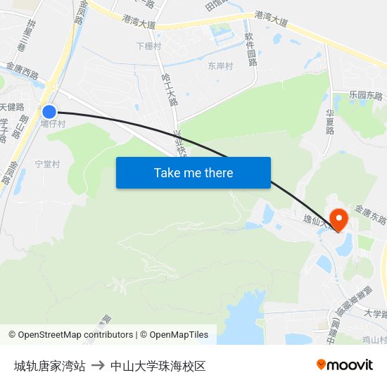 城轨唐家湾站 to 中山大学珠海校区 map