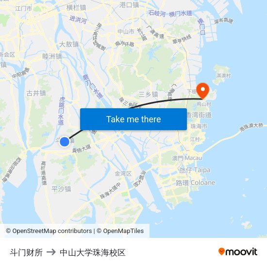 斗门财所 to 中山大学珠海校区 map
