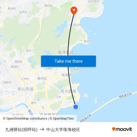 九洲驿站(招呼站) to 中山大学珠海校区 map
