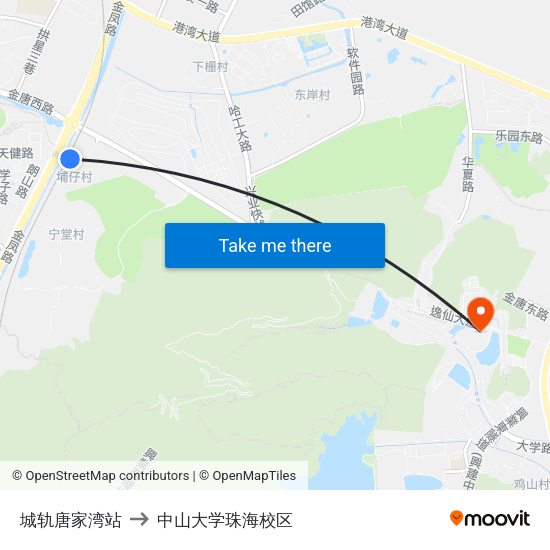 城轨唐家湾站 to 中山大学珠海校区 map