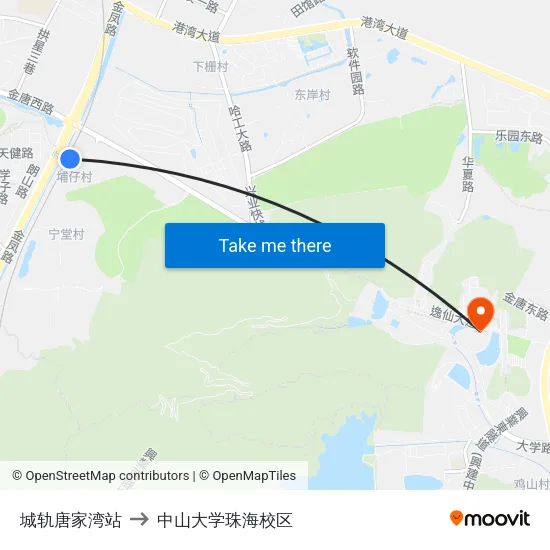 城轨唐家湾站 to 中山大学珠海校区 map