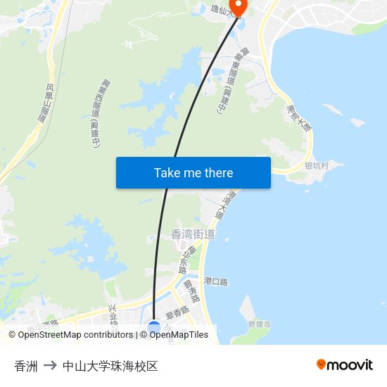 香洲 to 中山大学珠海校区 map
