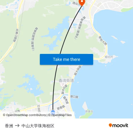 香洲 to 中山大学珠海校区 map