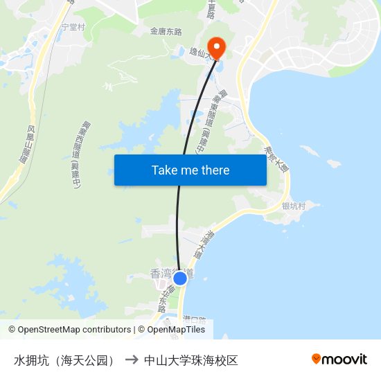 水拥坑（海天公园） to 中山大学珠海校区 map
