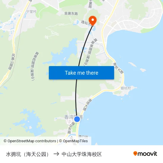 水拥坑（海天公园） to 中山大学珠海校区 map