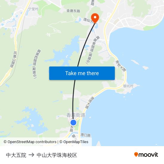 中大五院 to 中山大学珠海校区 map