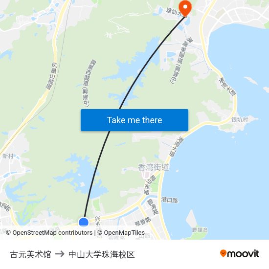 古元美术馆 to 中山大学珠海校区 map