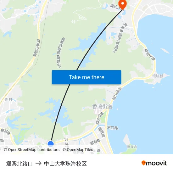 迎宾北路口 to 中山大学珠海校区 map