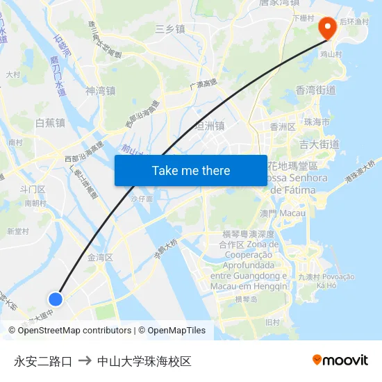 永安二路口 to 中山大学珠海校区 map