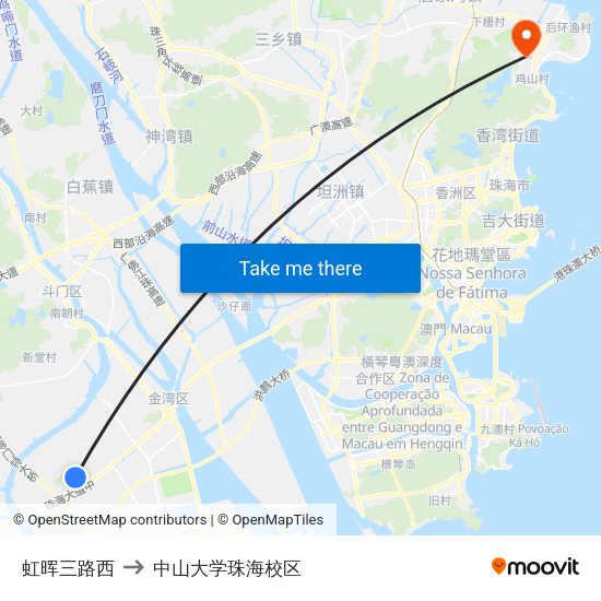 虹晖三路西 to 中山大学珠海校区 map
