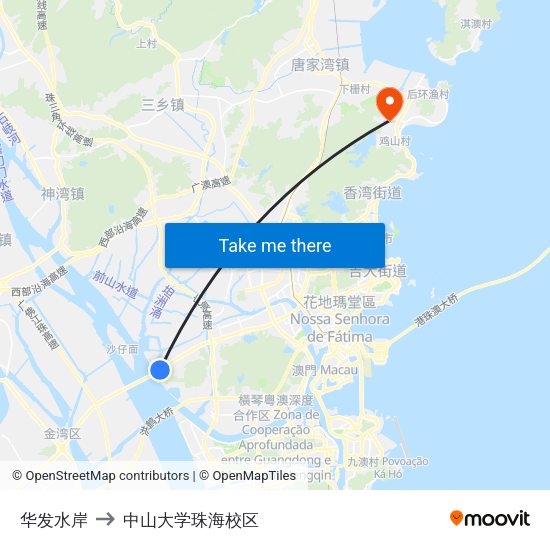 华发水岸 to 中山大学珠海校区 map