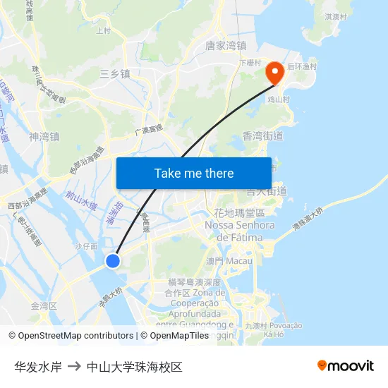 华发水岸 to 中山大学珠海校区 map