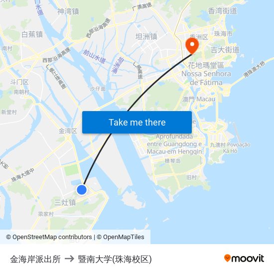 金海岸派出所 to 暨南大学(珠海校区) map