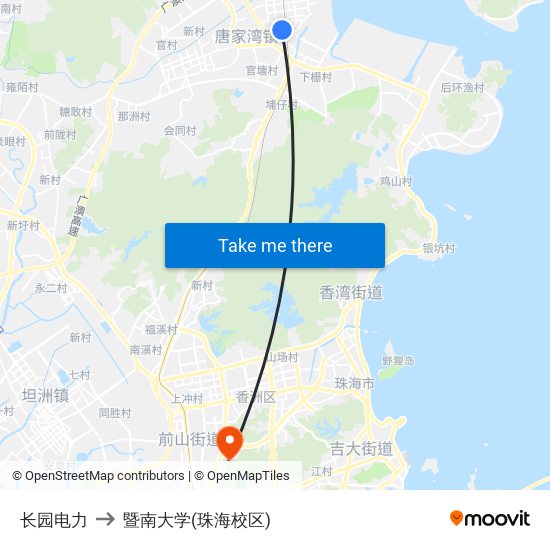 长园电力 to 暨南大学(珠海校区) map