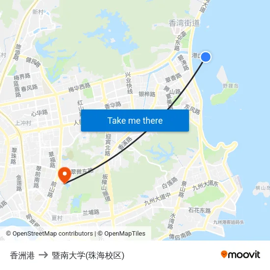 香洲港 to 暨南大学(珠海校区) map