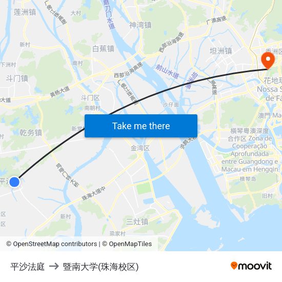 平沙法庭 to 暨南大学(珠海校区) map