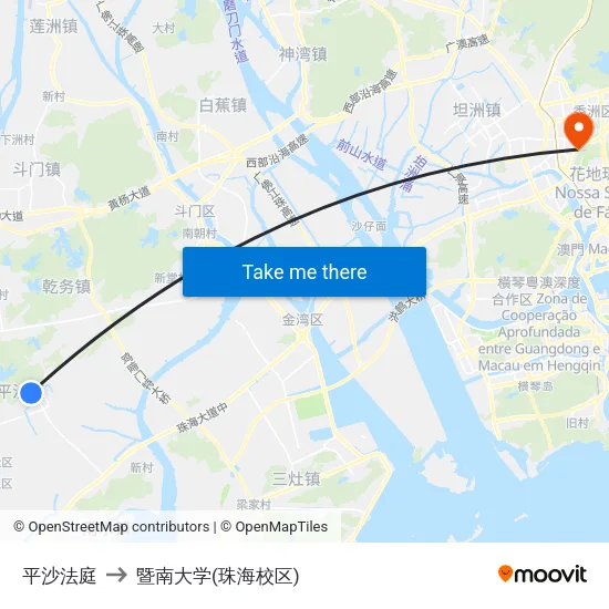 平沙法庭 to 暨南大学(珠海校区) map