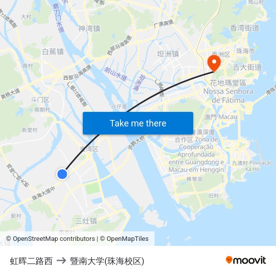虹晖二路西 to 暨南大学(珠海校区) map