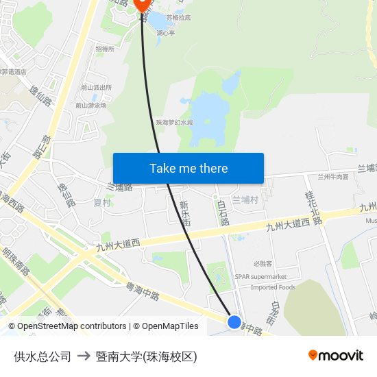 供水总公司 to 暨南大学(珠海校区) map