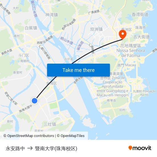 永安路中 to 暨南大学(珠海校区) map
