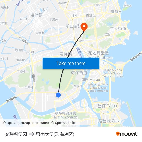 光联科学园 to 暨南大学(珠海校区) map