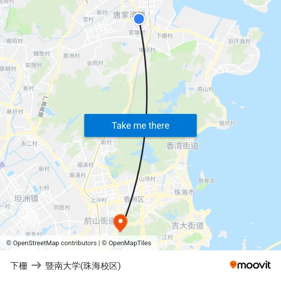 下栅 to 暨南大学(珠海校区) map
