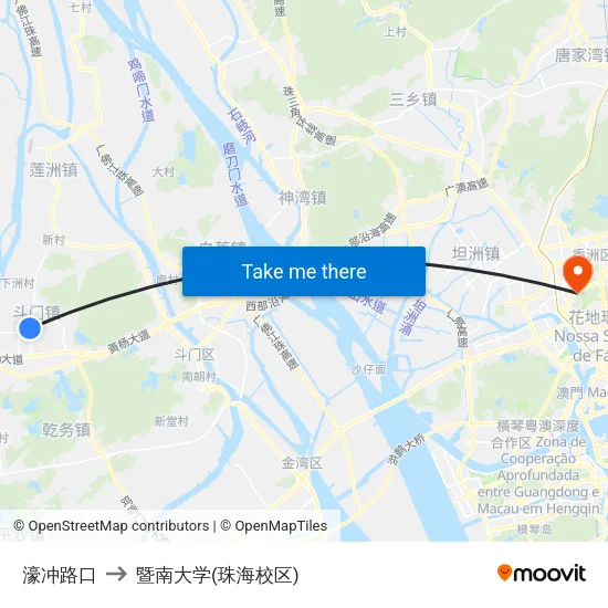 濠冲路口 to 暨南大学(珠海校区) map