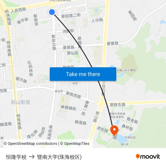 恒隆学校 to 暨南大学(珠海校区) map