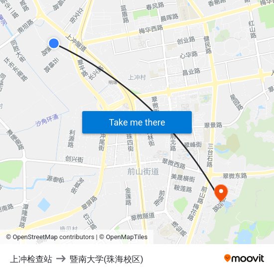 上冲检查站 to 暨南大学(珠海校区) map