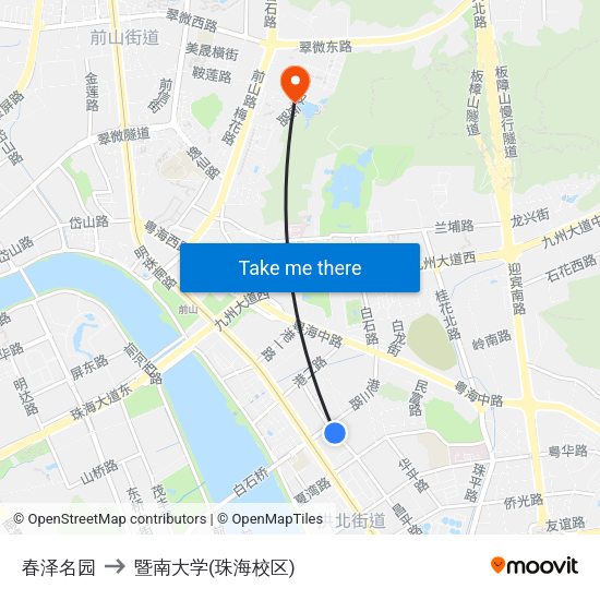 春泽名园 to 暨南大学(珠海校区) map