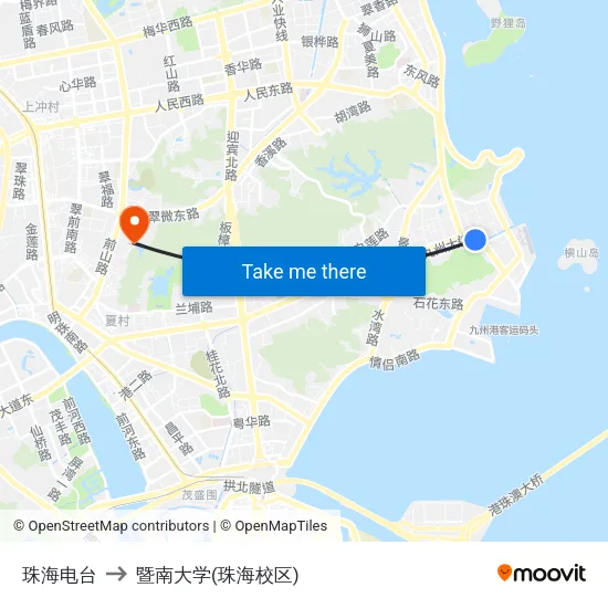 珠海电台 to 暨南大学(珠海校区) map