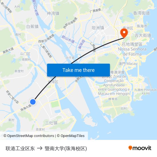 联港工业区东 to 暨南大学(珠海校区) map