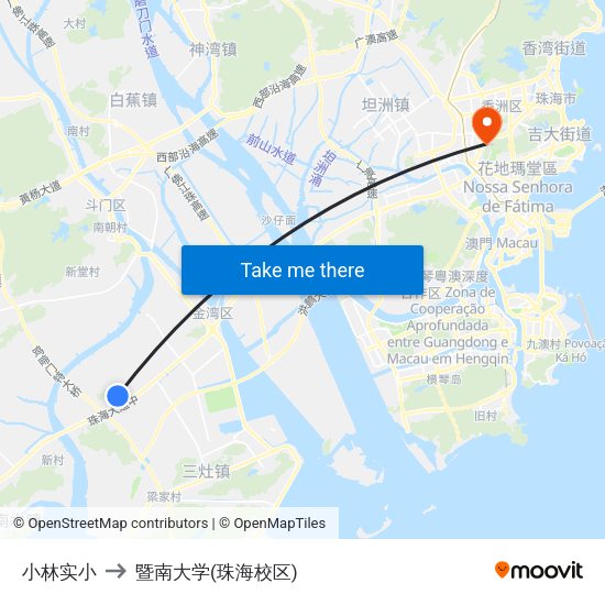小林实小 to 暨南大学(珠海校区) map