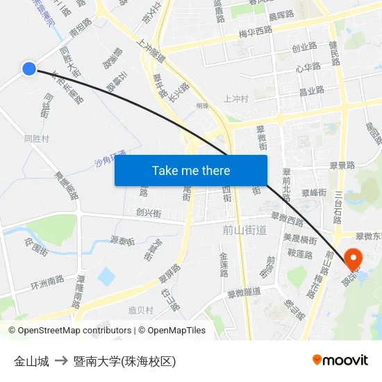 金山城 to 暨南大学(珠海校区) map