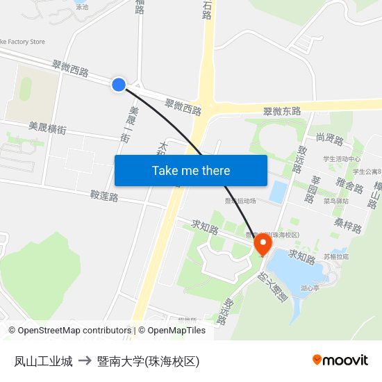 凤山工业城 to 暨南大学(珠海校区) map