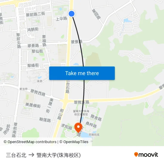 三台石北 to 暨南大学(珠海校区) map