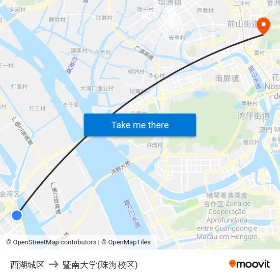 西湖城区 to 暨南大学(珠海校区) map